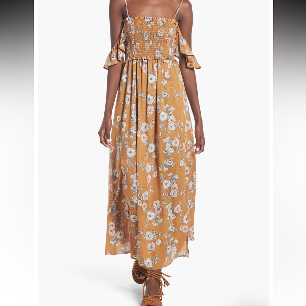 ASTR The Label Floral Smocked Maxi Dress Chestnut Brown Women’s Size S